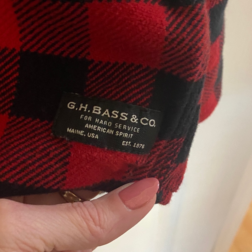 G.H.Bass Men's XL Red Black Buffalo Check Flannel Shirt 100% Cotton Button Up - Picture 3 of 5